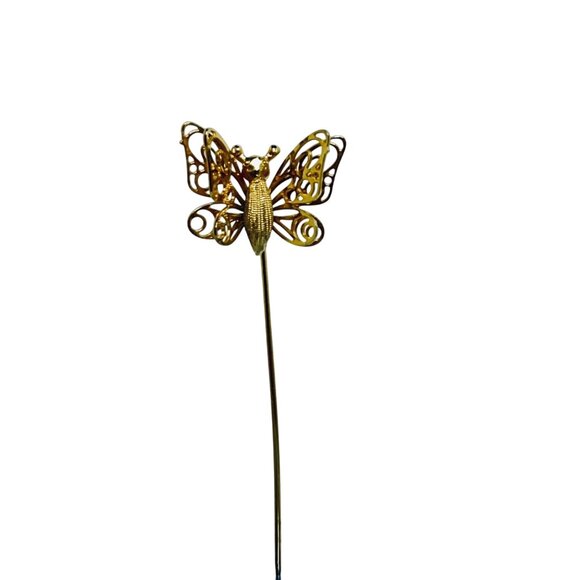 Gold Tone Butterfly Stick Pin With Double Layered Wings & Secure Clutch (1090) - Picture 5 of 6